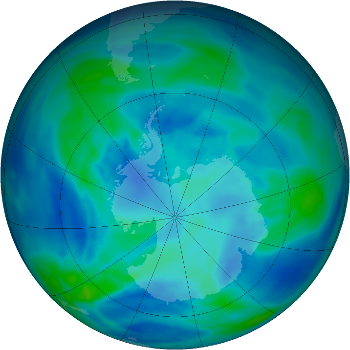 Antarctic ozone map for 13 April 2007